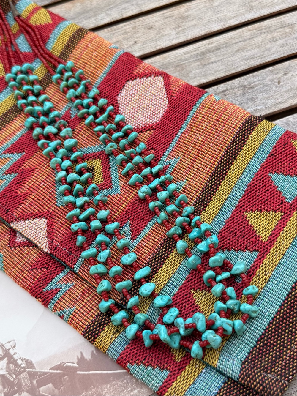 Vintage Heishi Santo Domingo turquoise & coral stranded necklace